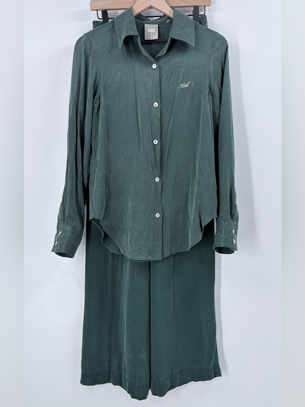 Kith Women Rosewood Satin Green Top & Pants Set